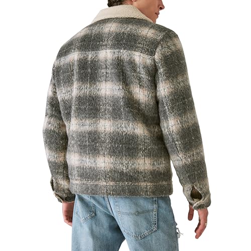 Image of Lucky Brand Mens Men's Plaid Faux Shearling Lined Trucker Jacket