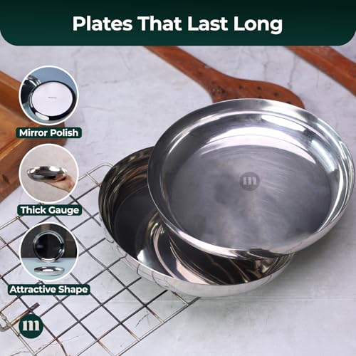 Image of MARU Steel Small Round Snacks /Serving Plates Set of 4 (18 cm Each), Multi-Utility Quarter /Diet Plates for Small Meals with Mirror Finish Design, Perfect for Breakfast, Nashta, Dessert & Daily Use