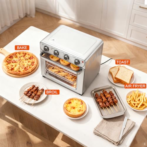 Image of OLIXIS Air Fryer Toaster Oven Combo Extra Large, 26.4QT Convection Oven Countertop 4 Functions in 1, 4 Accessories Included, Stainless, Up to 450F