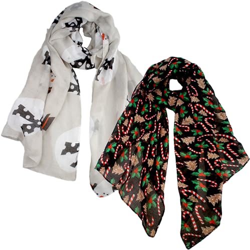 VIVIAN & VINCENT 2 Pack of Holiday Gift Wrapped Soft Lightweight Sheer Fall Winter Christmas Scarf for Women Girls