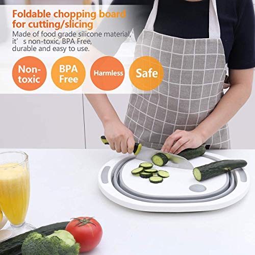 DLD Opvouwbare snijplank vaatkuip, opvouwbare afvoermand vergiet met stekker, multifunctionele snijplank voor wassen en… - Image 4