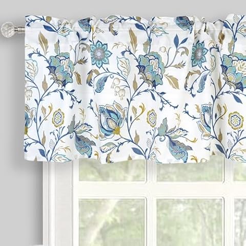 Inselnwald Vintage Floral Valances for Windows for Kitchen Living Room Bathroom Rod Pocket 52 x 18 Inches Blue Cover