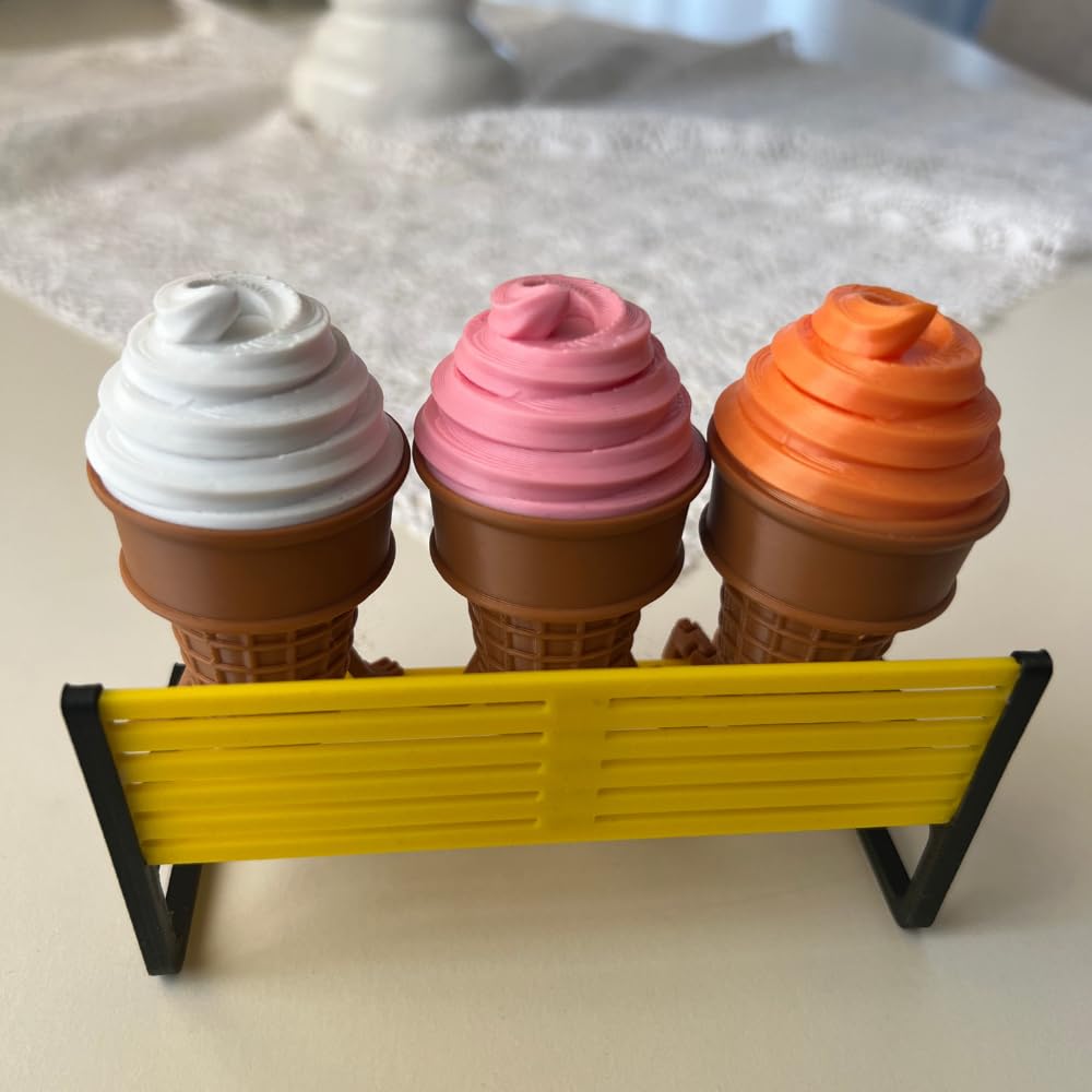 3'lü Renkli Dondurma Külahı Dekoratif Figür Seti - Sevimli Bacaklı Masaüstü Süs (Her biri 7.5 x 4.3 cm) BANK DAHİL DEĞİLDİR