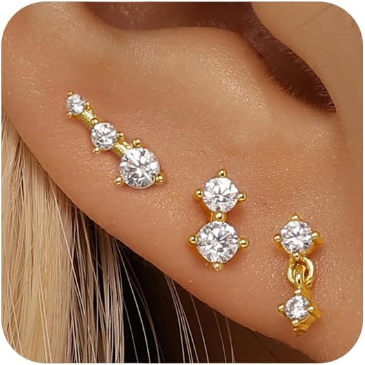 GEORGE SMITH Stud Earrings for Women, Earring Sets for Multiple Piercing, Gold Earrings Set Dainty Ear Crawler Earrings for Women