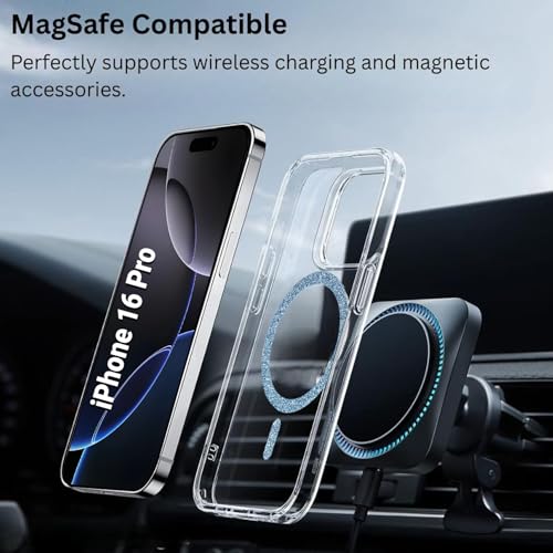 Image of AIBEX Back Cover Case Compatible with iPhone 16 Pro | Glitter Ring Cute Shiny Colorful Bling Case (Compatible with Magsafe) | Transparent PC+TPU Glossy Shiny Cover for Girls & Women - Blue