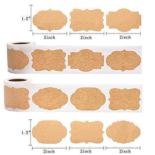 600Pcs Kraft Sticker Gift Tags Blank Natural Brown Kraft Sticker Paper Labels Roll 6 Scalloped Style Christmas Gift Tags For Holiday Glass Essential Oil Bottle Food Jar Gift Present Supplies 1.2" X 2" #TOP1