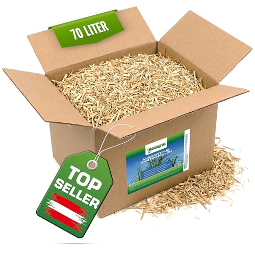 Jumbogras Miscanthus-Mulch 70 L – Rindenmulch-Alternative aus Chinagras/Elefantengras Häcksel – äußerst pflanzenverträglich – geeignet für Gemüse, Kräuter & co. – Schutz vor Unkraut & Austrocknung