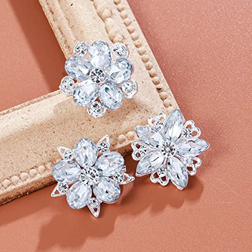Meedoz Women's Lot 12Pcs Crystal Rhinestone Marquise Teardrop Flower Brooch Pin Set For Diy Bridal Wedding Bouquet Kit (Silver) #TOP2