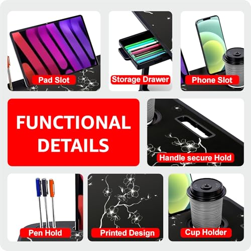Image of TEKCOOL Smart Multipurpose Foldable Laptop Table with Cup Holder, Study Table, Bed Table, Breakfast Table, Foldable and Portable /Ergonomic & Rounded Edges /Non-Slip Legs (Flower);