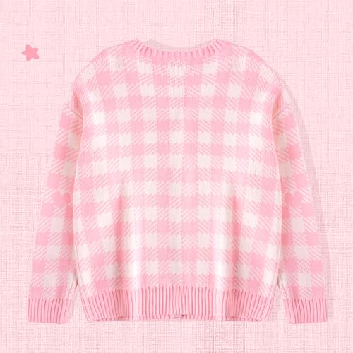 Image of Kawaii Cartoon Cardigan Sweaters for Women Girls Long Sleeve Open Front Knit Cardigans Plaid JK School Uniform