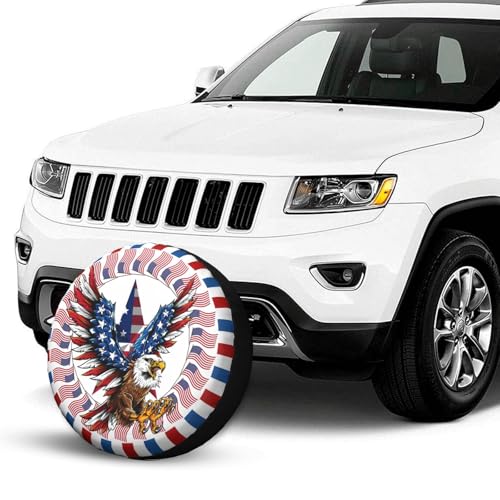 Image of American Flag Eagle July 4th Spare Tire Cover Waterproof Sun Protection Fit for Trailers, Rv, SUV, Off-Road Vehicle, Camper, and Trucks Wheel Cover 16 Inches