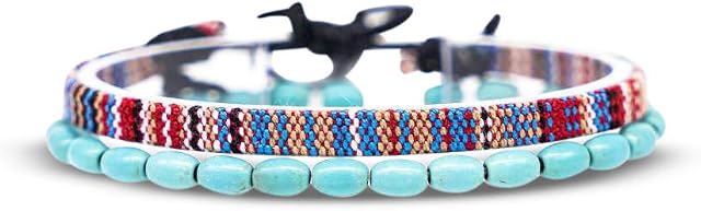 2x Boho Surfer Bracelet Set Women & Men - Handmade Summer Beach Bracelets - Adjustable & 100% Waterproof - Festival Accessories - Beaded & Braided - U (Multi Beads)