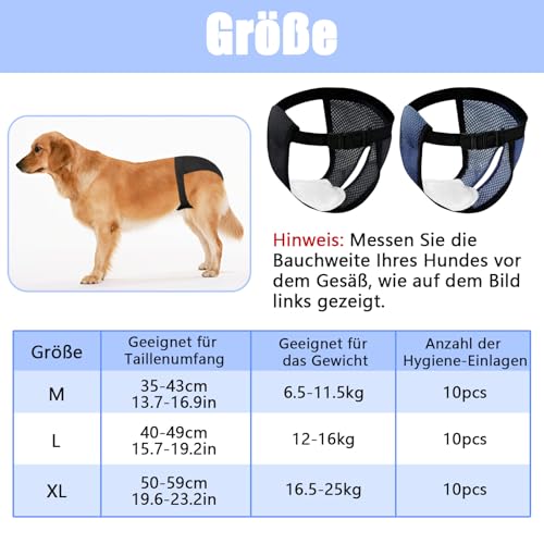 2er Pack Höschen für Hunde Läufigkeit mit 10 Damenbinden, Verstellbare Schutzhose Hündin, Wiederverwendbare Waschbare Hundewindeln für Weibchen Hunde Läufigkeit, Periodenhose Hundes Schwarz und Blau