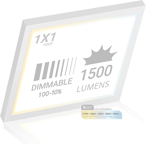 NUWATT Panel LED de montaje en superficie de 1 x 1 pies, luz de techo cuadrada de 12 pulgadas, controlador interno, 5 CCT 2700K, 3000K, 3500K, NUWATT Panel LED de montaje en superficie de 1 x 1 pies, luz de techo cuadrada de 12 pulgadas, controlador interno, 5 CCT 2700K, 3000K, 3500K,