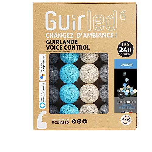 Guirlande lumineuse wifi boules coton LED USB - Commande Vocale - Maison connectée - Amazon Alexa & Google Assistant - Adaptateur secteur 2xUSB inclus - 24 boules 4m - Avatar