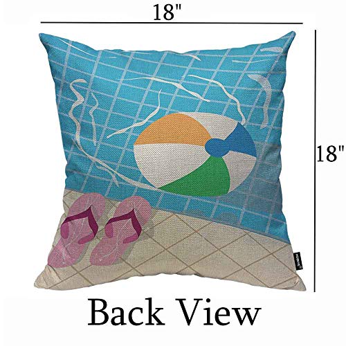 Hosnye Throw Pillow Covers Swimming Pool Cotton Linen Throw Pillow Case Ball Beach Flip Flop Summer Pillow Cushion Cover Home Sofa Decorative 18X18 Inch #TOP1