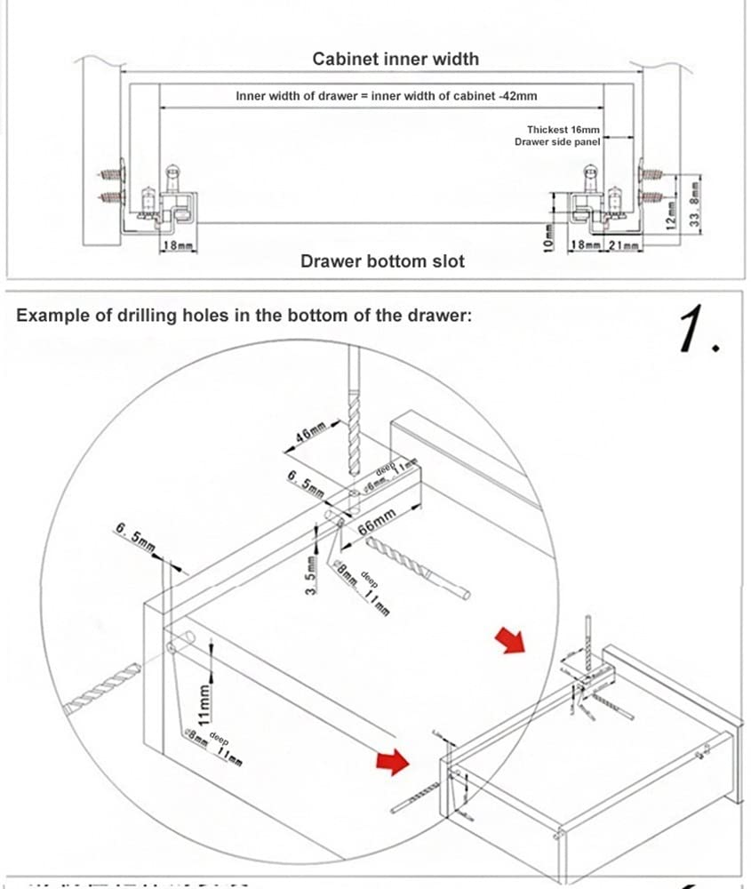 Guide per cassetti per carichi pesanti Guide per cassetti con scorrimento nascosto Binario nascosto da 14 pollici, guide per cassetti ad estrazione totale a 2 pieghe, guide per cassetti con mont
