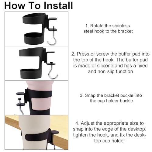 Gosknor 2-in-1 Schreibtischbecherhalter, Verstellbar Auslaufsicher Tumbler-Organizer Mit Haken für Owala & Stanley Wasserflaschen Becherhalter für Büro Gaming-Desk-Zubehör Arbeitsplatz (Schwarz)