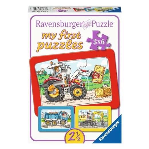 Ravensburger Kinderpuzzle - 06573 Bagger, Traktor und Kipplader - My First Puzzle mit 3x6 Teilen - Puzzle für Kinder ab 2,5 Jahren