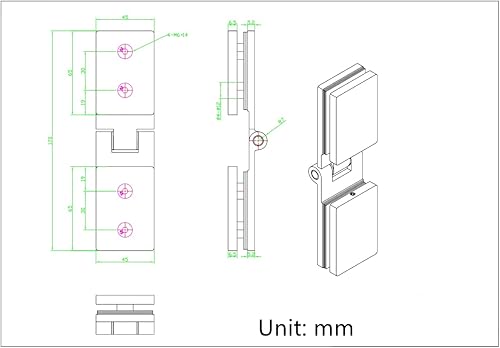 Miniatura 3 de Ranbo Bisagra de puerta de vidrio para ducha de 270 grados, acero inoxidable 304 sólido de 0.197 in, montaje de vidrio a vidrio, para puertas sin