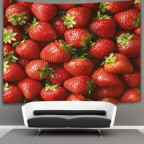 Tapisserie murale fraises 3D art mural tissu deco chambre salon et tenture dortoir