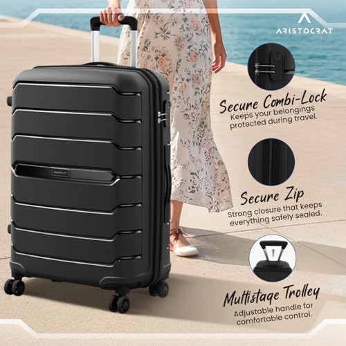 Image of Aristocrat Liberty 8-Wheel Large Size Hard Case Trolley Bag, Jet Black