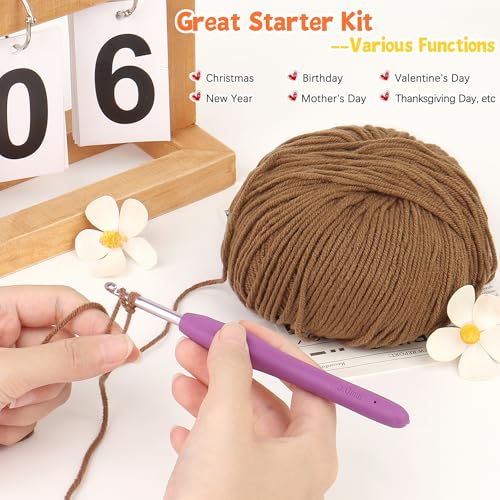 Image of Katech Cotton Yarn for Crocheting-55% Cotton 45% Acrylic-#3 DK (Light)-Super Soft Milk Cotton Yarn-Great Crochet and Knitting Starter Kit for Colorful Craft(Brown)
