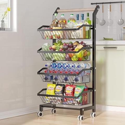 COVAODQ 4 Tier Rolling Fruit Basket Rack Cover