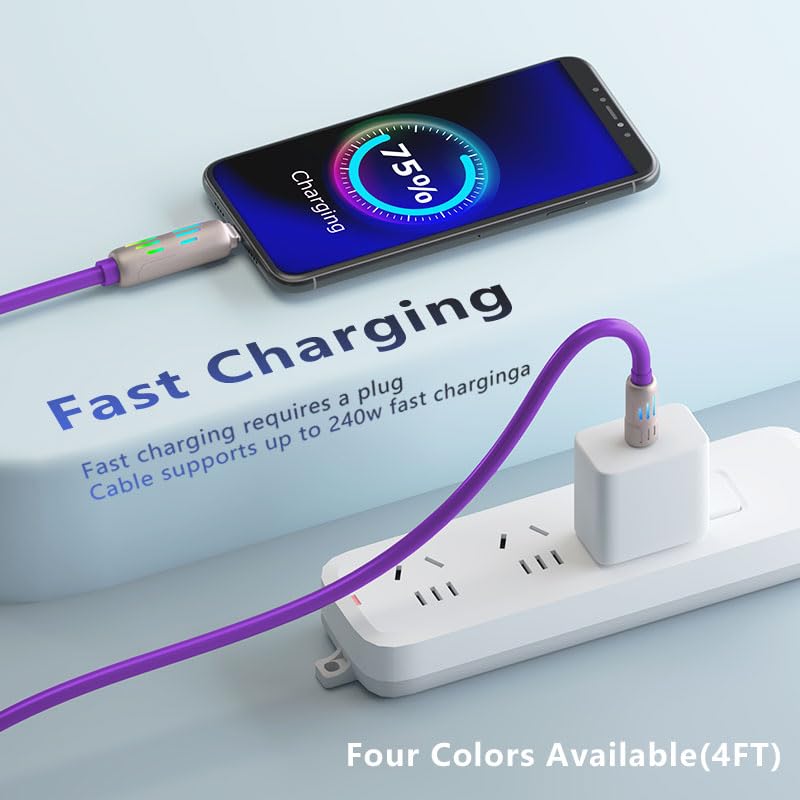 Cavo Di Ricarica Multiplo 4 In 1 Da 240W Con LED RGB – USB A/C To Lightning/USB C, Lunghezza 1,2m, Per IPhone, IPad, MacBook, Android (Nero) - 3