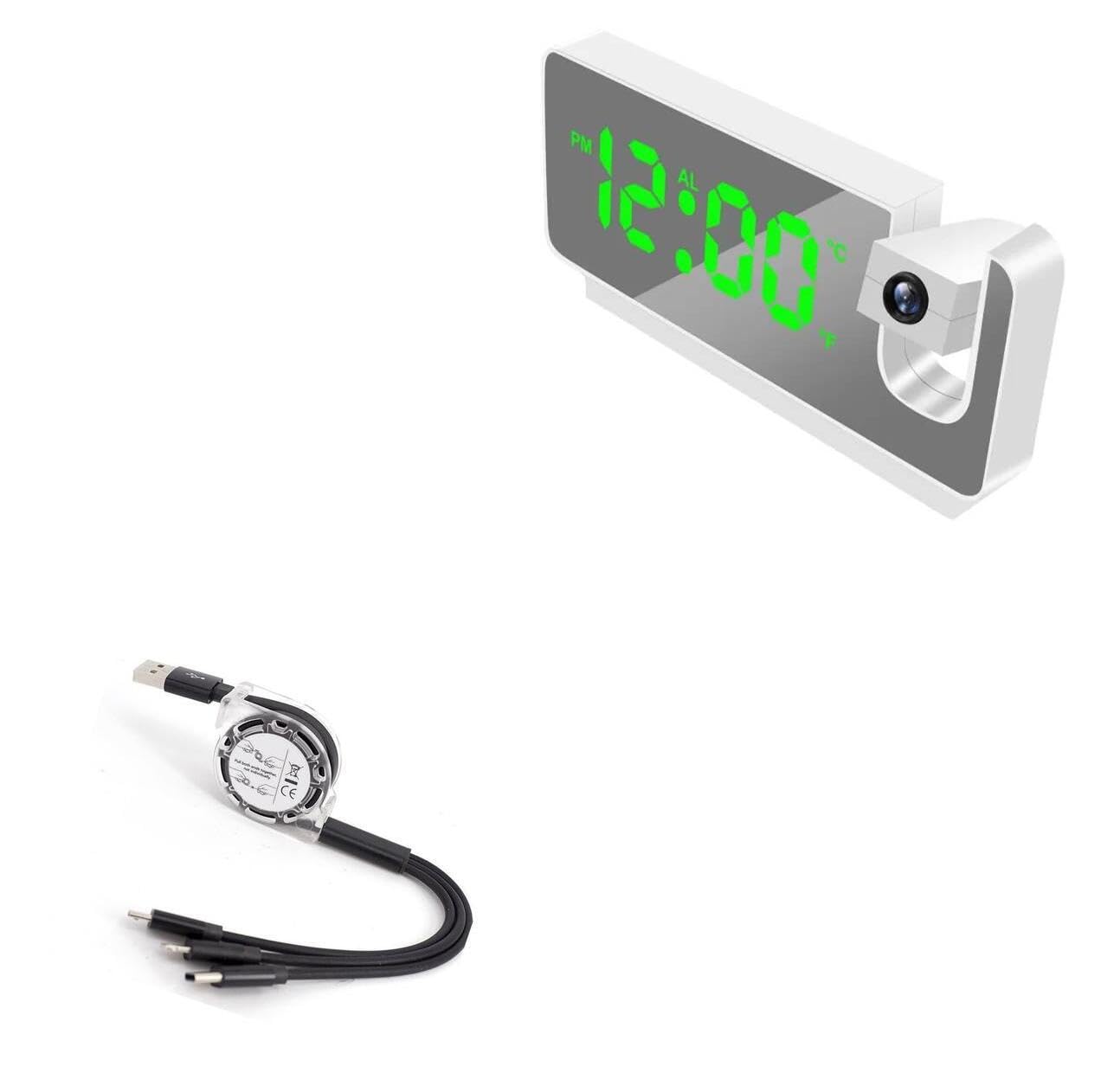 BoxWave Cable Compatible with OnLyee Projection Alarm Clock CR1024 - AllCharge miniSync, Retractable, Portable USB Cable - Jet Black