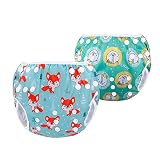Luxja Couche de Bain Bébé (Paquet de 2), Couche Piscine Lavable pour Garçons & Filles (0-3 Ans), Renard + Lion
