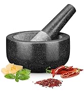 H&S Pestle and Mortar Set Premium Solid Granite Stone Large Black - 16cm(6.3") Diameter