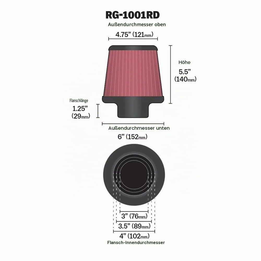 K & N rg-1001rd-l KFZ und Motorrad Universal Chrom Filter