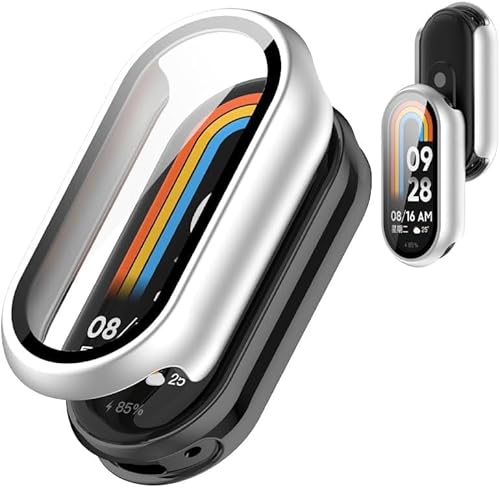 AIYYXX For Xiaomi Smart Band 10 ケース 3D 直角エッジ 超薄型 PC+ガラス素材 一体型 xiaomi smart band 10 カバー 対応 高透過率 キズ防止 指紋防止 簡単に取り付け・取 全面保護 ケース(シルバー