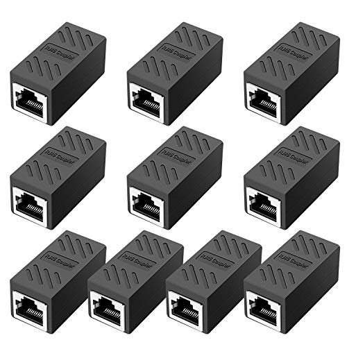 RJ45 Coupler, Ethernet Coupler, Ethernet Inline Connector Plugs for Cat5 Cat5e Cat6e Cat7 Cable (Black 10 Pack)