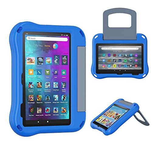 Fire 7 Tablet Case for Kids, only Compatible with 12th Gen 2022 Release, OQDDQO Lightweight Anti-Slip Shock Resistant Kid Friendly Cover with Stand for Amazon Kindle Fire HD 7 Tablet (Blue)