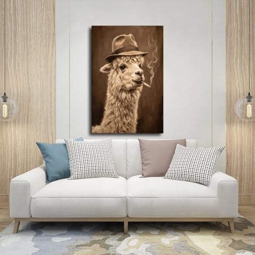 Impression Toile Vintage Alpaga Portrait Animalier Smoking Chic - 5