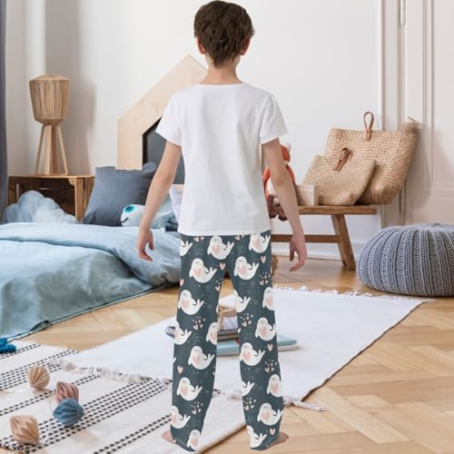 Boy's Pants Romantic White Seal Pink Hear Jogger Pants Elastic Waist Long Bottoms Trousers with Pockets 6-14 Years3