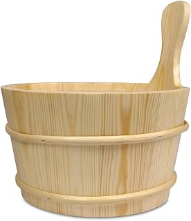 Sauna Kübel 4 L aus Birkenholz mit Kunststoffeinsatz - Traditioneller Saunaeimer Ø 25,5 cm mit Holzreifen und Holzboden für Aufgüsse