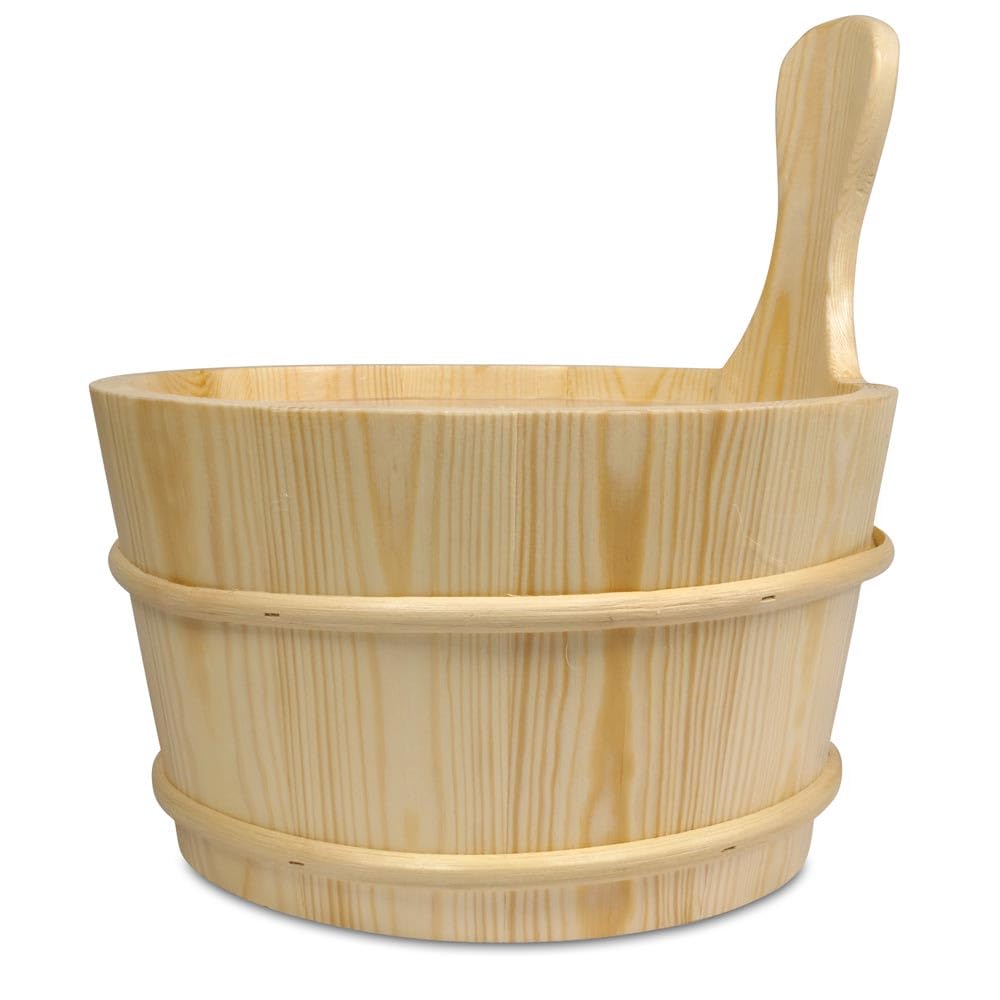Sauna Kübel 4 L aus Birkenholz mit Kunststoffeinsatz - Traditioneller Saunaeimer Ø 25,5 cm mit Holzreifen und Holzboden für Aufgüsse