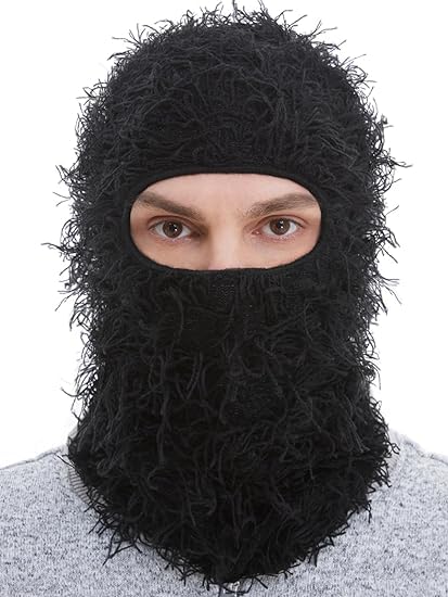 Ski Mask, Custom Knitted Face Mask for Men/Women, Full Face Neck Warmer(Black)
