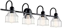 Vista 18 de Kichler Avery Aplique de Pared de 5.5" Industrial con 1 Luz y Vidrio Granulado Transparente en Negro, para Baño, Dormitorio o Pasillo