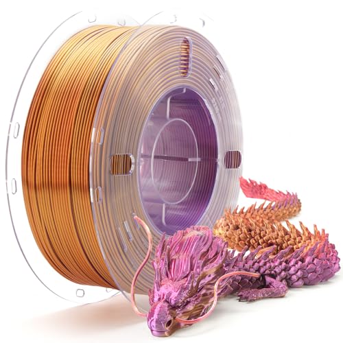 Image of VOXELAB Silk Tri-Color PLA Filament 1.75mm for 3D Printer, Rainbow Multicolor Silk PLA 1KG (2.2lbs) Spool, High Precision + /- 0.03mm, Smooth & Shiny 3D Printing Filament,Red Gold Purple
