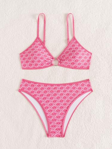 Image of Fanuerg Women's Triangle Bikini Sets O Ring Linked Two Piece Swimsuits Floral Printed Cheeky Bathing Suit