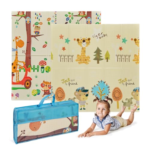 MS BabyWorld - Trendy - Tapis de Jeu pour Bébé | 3 tailles au choix | Double Face | Très rembourré (1 cm d'épaisseur) | Pliable avec Sac de Transport...