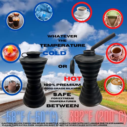 Shadeware Black Collapsible Water Bottle, 550Ml Foldable Silicone Travel Water Bottle With Adjustable Strap, Flexible Silicone Straw & Cleaning Brush- Portable Water Bottle For Camping, Hiking, Sports #TOP2