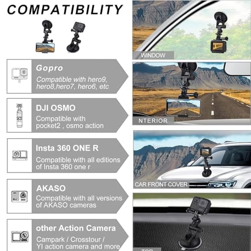 Image of PHOTOMAX Solutions Car Windshield Suction Cup Mount with 1 /4 inch Tripod Screw Super Clamp for DSLR Camera (Universal Mini Camera Suction Mount)