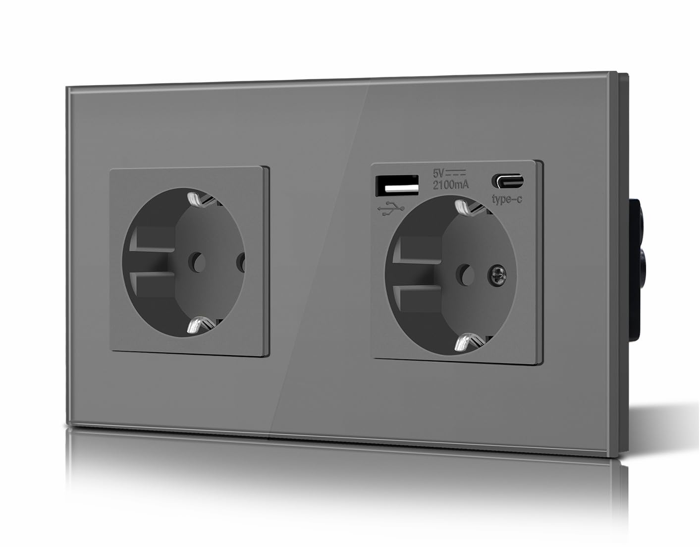 BSEED Enchufe de Pared con USB C,Enchufes Dobles Empotrados con Cristal,Toma de Corriente,Seguridad infantil,Fácil de Instalar,M Serie,2 Enchufes con USB y Tipo C,157mm Blanco — view 55