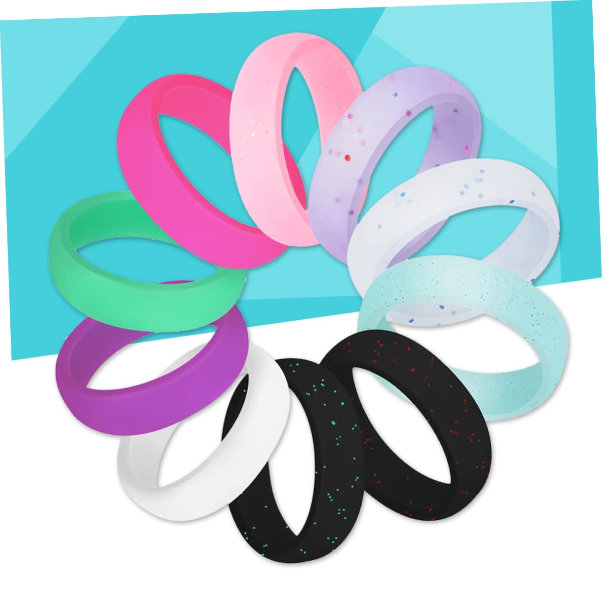 OATIPHO 2sets Stackable Silicone Rings Glittering Sports Band Size 7 Ideal for Wedding Fitness and Travel 10pcs*2