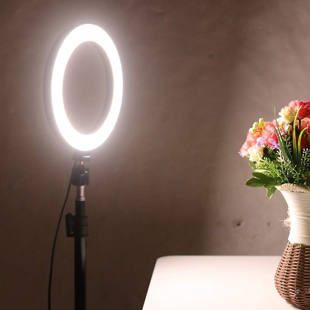 Pierścieniowa lampka LED ze statywem i uchwytem do tworzenia selfie na żywo wideo YouTube, 3 tryby oświetlenia